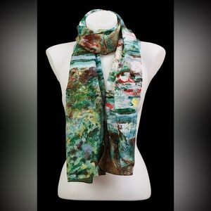 Monet Bridge & Water Lilies Silk Scarf The MET Museum 100% Crêpe de Chine New